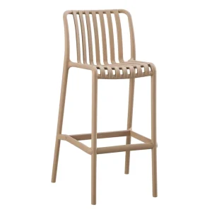 Commercial Stackable Taupe Plastic Bar Stool Modern Slatted PP High Bar Chair for Cafe Restaurant Outdoor Patio