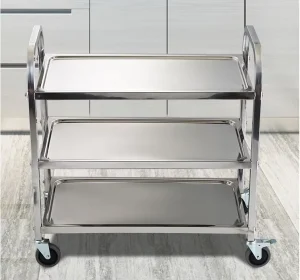 Commercial Stainless Steel 201 Detachable Restaurant Hotel Room Serving Trolley Food Cart Square Tube Serving Dining Cart