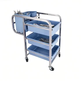 Commercial Stainless Steel Dish Collection Trolley With Plastic Buckets For Restaurant Hotel Canteen Banquet Tableware