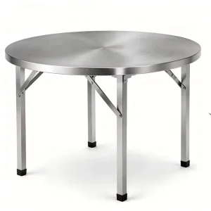 Commercial Stainless Steel Folding Table Double Folding 6 Leg Heavy Duty Eco Friendly Round Dining Table Sets for Restaurant