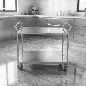 Commercial Stainless Steel 3 Layer Utility Cart 4 Wheel Trolley 300kg/m Load Capacity Brushed Matt Finish Customizable Size