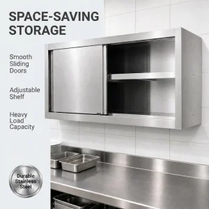 Commercial Stainless Steel Wall Mounted Cabinet with Sliding Doors Professional Kitchen Storage Cupboard for Restaurant