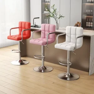 Commercial Swivel Bar Stool Adjustable Metal High Chair with Backrest for Restaurant Hotel Cafe and Home Bar Furniture