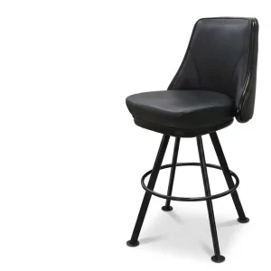 Commercial Swivel Bar Stool with Back Handle Black Vinyl PU Upholstery Steel Frame for Nightclub Bar Restaurant