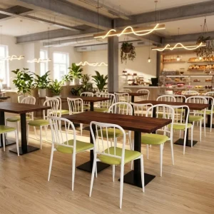 Commercial Table Set PU Leather Chair Custom Color for Canteen Metal Furniture Hotel Use