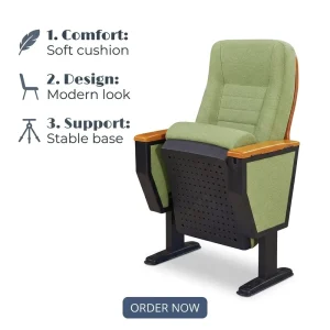 Commercial Theater Furniture Wood Steel Legged Contemporary Comfortable Folding Chair