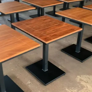 Commercial Use Modern Solid Wood Square Restaurant Dining Table with Metal Base for Cafes and Restaurants