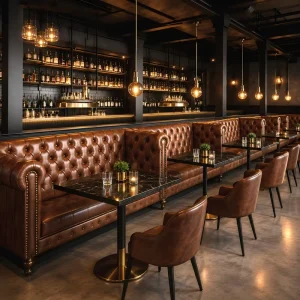 Commercial Vintage Hospitality Bistro Furniture Bar Chesterfield Booth Sofa Wall Bench Seating Coffee Shop Table and Chair Set