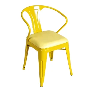 Commercial Vintage Industrial Chaise Metal Painting Dining Chair with PU Leather Cushion for Restaurant Cafe Bistro Patio Garden