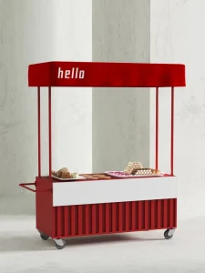 Commercial Wheeled Dessert Cart Factory Custom Logo Awning Mobile Snack Retail Trolley for Supermarket Exhibition Pop up Store