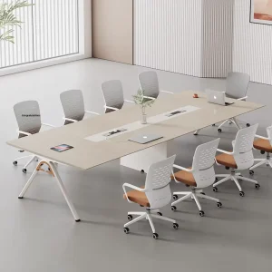 Commercial Wood Conference Table Chair Combination Socket 10 Person Capacity Simple Modern Design Eco Friendly Meeting Rooms