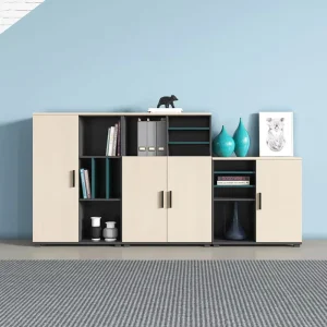 Commercial Wooden Office Filing Cabinet Modern Simple Design Movable Low Floor Storage for Small Spaces Tea Archive Use