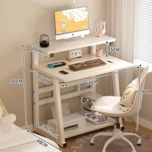 Compact 60cm Computer Desk Multi Tier Small Space Study Table with Monitor Stand Space Saving Student Desk Dormitory Bedroom