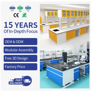Compact Laminate Lab Work Table With Chairs and Wheels for Dental Central Lab School Hospital Industrial Use