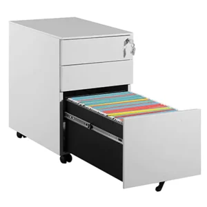 Compact Portable 3 Drawer Slim Pre Built Office Storage Filing Cabinet Modern Lock Low Key Access for Kitchen Gym School Use