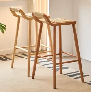 Competitive Price Nordic Bar Stool Solid Wood Woven Rope Seat in Stock for Cafe Restaurant Home