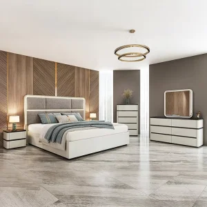 Complete Luxury Bedroom Set Lighted Headboard King Size Bed Wooden Frame Double Modern Bedroom Furniture Set