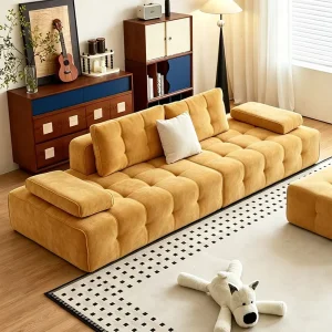 Compression Sofa Extendable Square Upholstered Full Sponge Plush Sofa for Small Spaces Apartments Villas