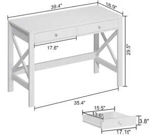 Computer Desk Study for Home Office Modern Simple 40 Inches White Desk with Drawers Makeup Vanity Console Table