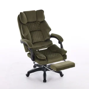 Computer Executive Office Chair with Footrest Dark Green Velvet Fabric Reclining Chair for Office Desk