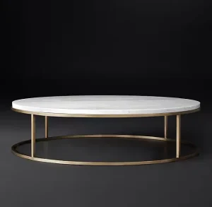 Concise Stainless Steel Gold Legs Natural Marble Top Coffee Table