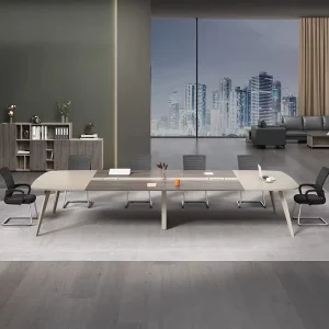 Conference Table Bamboo Material Modern Design 10 Person Capacity Office Meeting Room Chair Combination Cable Box