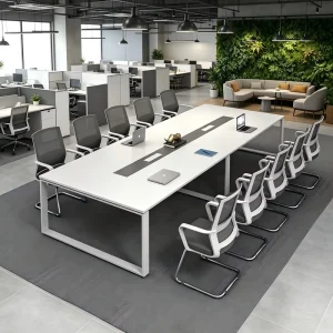 Conference Table Bar shaped Simple Modern Steel Frame White Fireproof Cable Junction Box Small Reception Conference Table