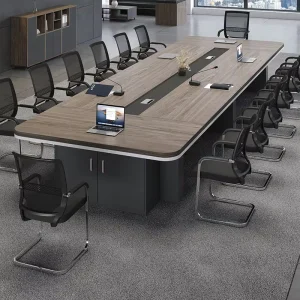 Conference Table Long Spliced Office Boardroom Table Built in Side Storage Cabinet Multi Wood Tone Meeting Desk