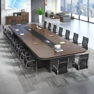Conference Table Rounded Edge Splicing Boardroom Desk Multi Wood Color Optional Office Meeting Table with Built-in Cable Boxes