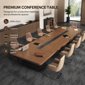 Conference Table With Central Wire Management Groove Large Capacity Meeting Desk for Corporate Office Multi Person Meeting Room