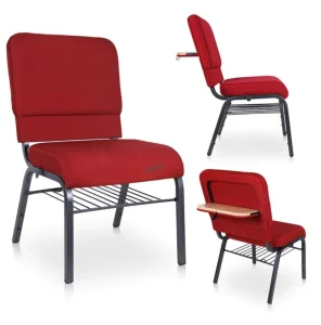 Conference Theater Furniture Chair with Red Fabric Writing Board and Book Basket