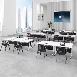 Conference Training Table Bar shaped Folding Mobile Modular PVC Modern Minimalist Office Desk with Chairs