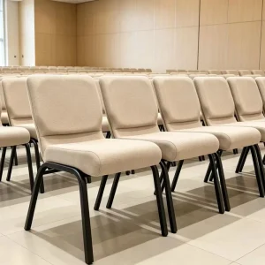Connectable Stackable Church Chairs Padded Metal Frame Worship Seats With Book Rack Custom Logo