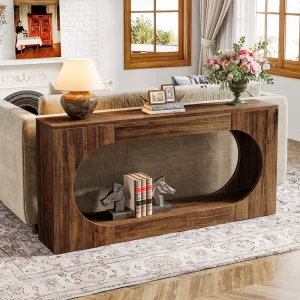 Console Table 63 Inch Narrow Sofa Entryway Table with 2-Tier Storage Shelf for Living Room