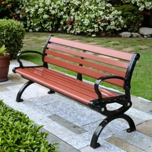 Contemporary 1.5 Meters Long Garden Bench Chair Modern Street Seating Metal Frame Wood Legs for Outdoor Public Parks Gyms Malls