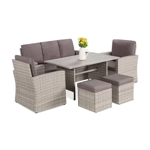 Contemporary 5 Seater Outdoor Sofa Set with Waterproof Cushions Modern Design for Garden Park and Hotel Use