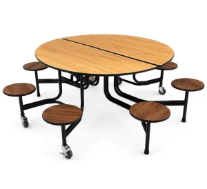 Contemporary 8 Seater Round Folding Dining Table Set Wood Panel Restaurant Furniture for Hotels Schools Hospitals