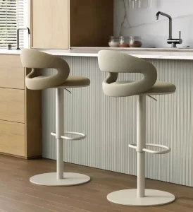 Contemporary Adjustable Bar Furniture White Textured Fabric Swivel Bar Stool for Bar and Project
