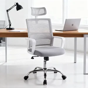 Contemporary Adjustable Ergonomic Mesh Swivel Revolving Office Chair High Resilience Foam White Design Home Office