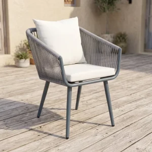 Contemporary Alu Rope Arm Chair Outdoor Hotel Patio Furniture Garden Dining Chair with Cushion