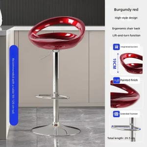 Contemporary Bar Stool Shining PU Seat Adjustable Height Steel Base for Home Bar Dining Gym Mall Outdoor Living