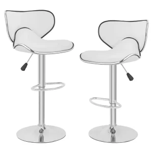 Contemporary Butterfly Shape PU Bar Chair Adjustable Swivel Bar Stool Chrome Pedal Wide Round Base for Kitchen Island