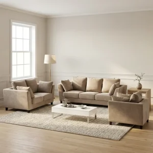Contemporary Classic Fabric Upholstered Sofa Set for Living Room Apartment Condo Guesthouse Home Couch Set