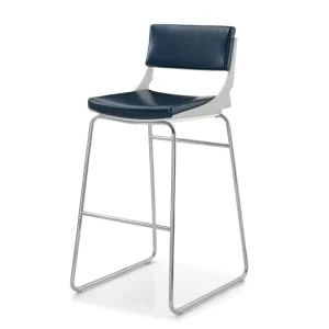 Contemporary Comfortable Stackable Bar Stool Chair Backrest Footrest Tall Seating for Kitchen Island Pub Leather Seat Metal Base
