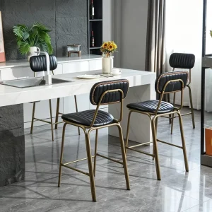 Contemporary Commercial Use Wrought Iron Bar Chairs Modern Design Durable with Backrest for Home Bar Counter