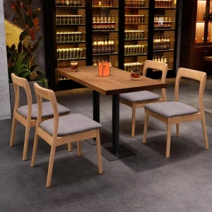 Contemporary Compact Space Saving Ergonomic Backrest Ash Wood Factory Boutique Hotel Lounge Restaurant Dinette Set