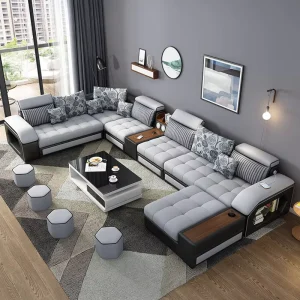 Contemporary Design Eco Friendly Latex Fabric Sofa Space Saving Living Room Set for Mall Hotel Villa Hospital Bedrooms