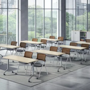 Contemporary Ergonomic Extendable Flip Top Conference Table Mobile Training Desk Lockable Casters for Office
