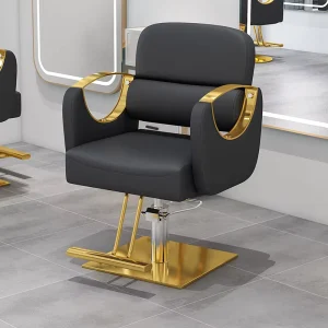 Contemporary Executive Salon Chair with Genuine Leather Adjustable Swivel Base Aluminum Frame Fixed Armrests Open Back Design