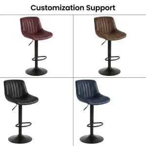 Contemporary Fluted Leather Counter Chair with Swiveling Pneumatic Lift Metal Base for Real Estate Staging Modern Open House